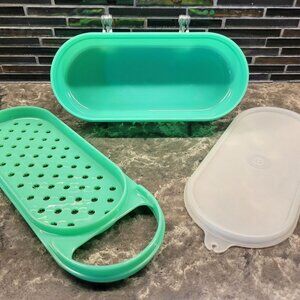 VINTAGE TUPPERWARE 1970s CHEESE GRATER 1375 JADE GREEN 3-PIECE STORAGE WITH LID